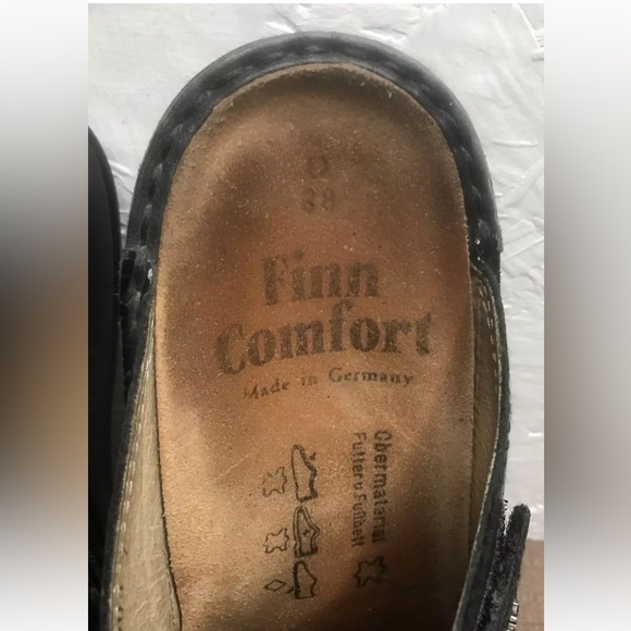 FINN COMFORT Amalfi Sz 7.5D/EU 38D Black Leather & Snake Print Mule Style Clogs - Picture 14 of 16